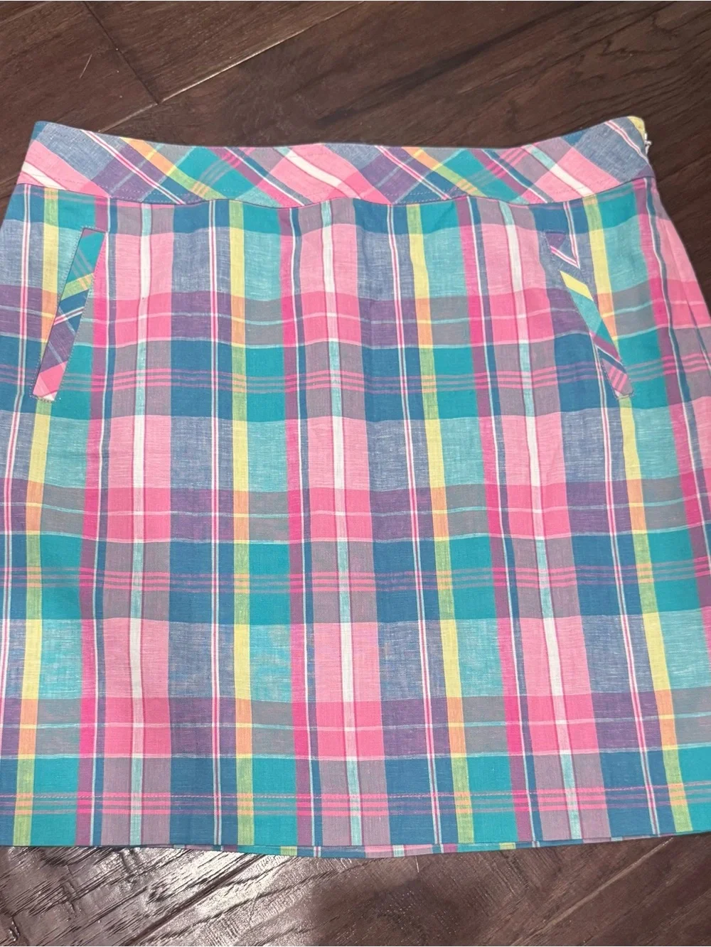 Talbots Madras Plaid Pastel linen cotton blend skirt size 12 NWT